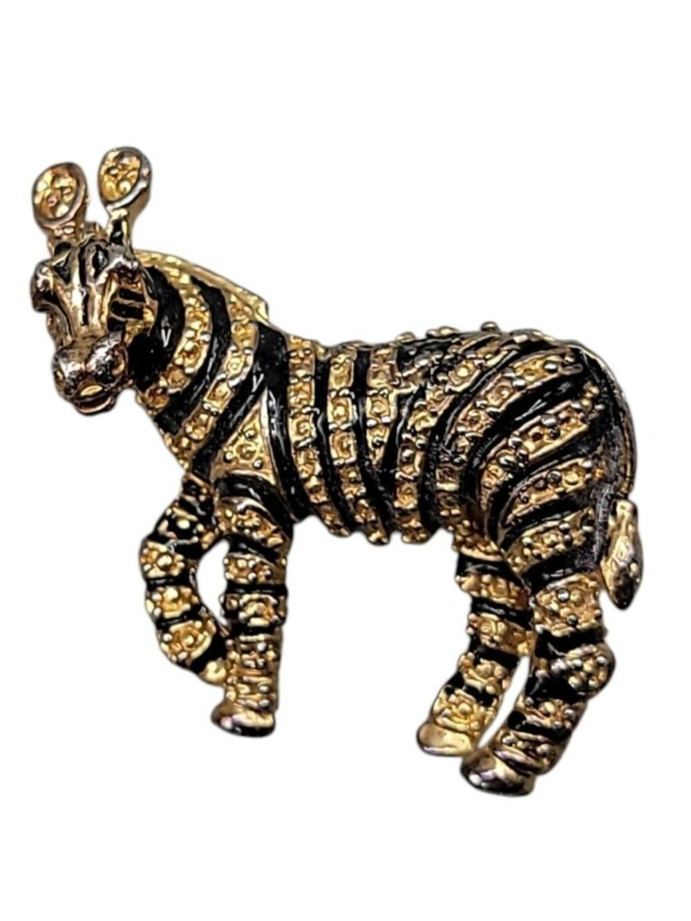 Designer Zebra Brooch Gold Tone Black Enamel Strips Vintage Safari Animal Pin - Picture 6 of 7